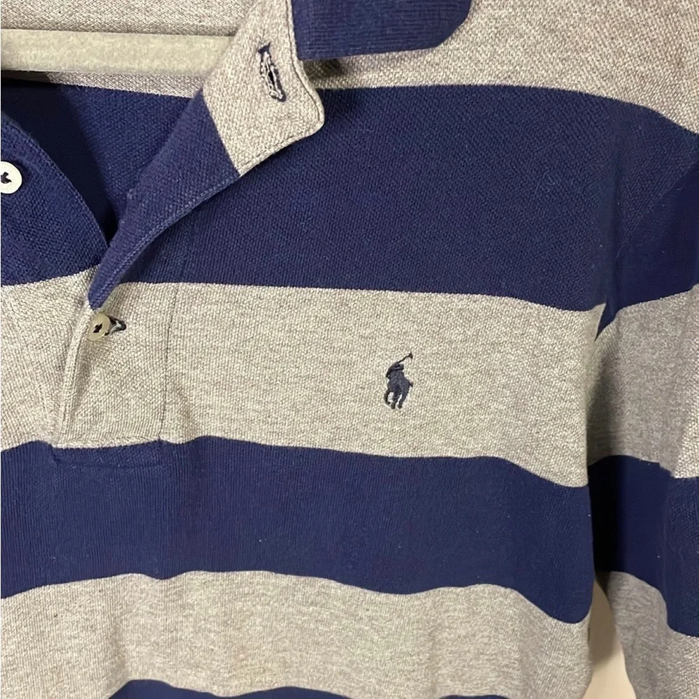 Men's Polo Golf Ralph Lauren Blue & Gray Striped Polo Shirt 100% Cotton